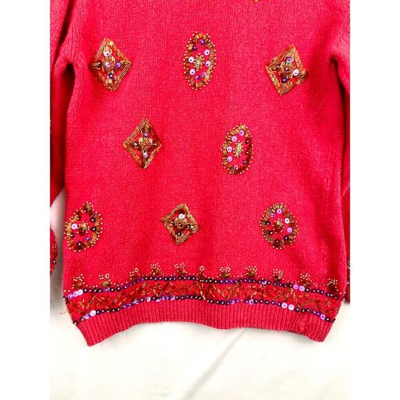 VTG Carducci Silk Angora Sequin Pullover Sweater MEDIUM 1980's Beaded Pink - Picture 7 of 13